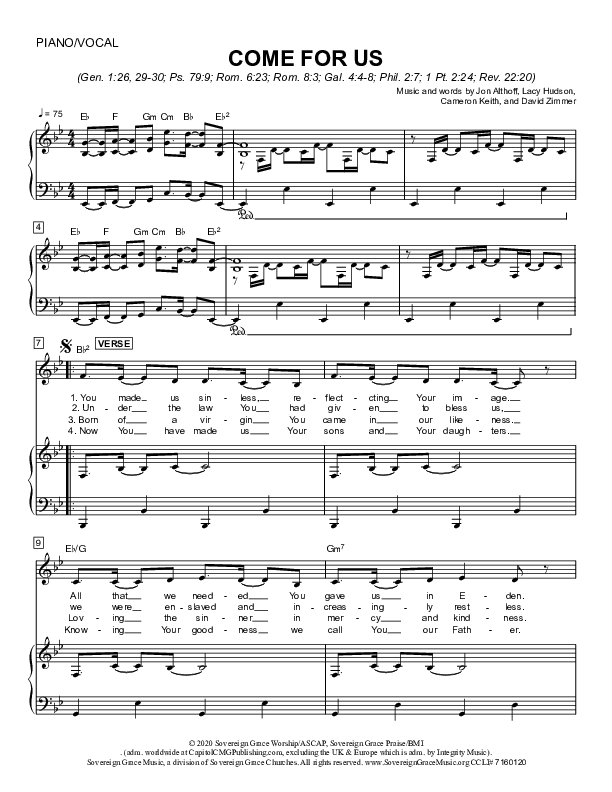 Come For Us Lead & Piano/Vocal (Sovereign Grace)