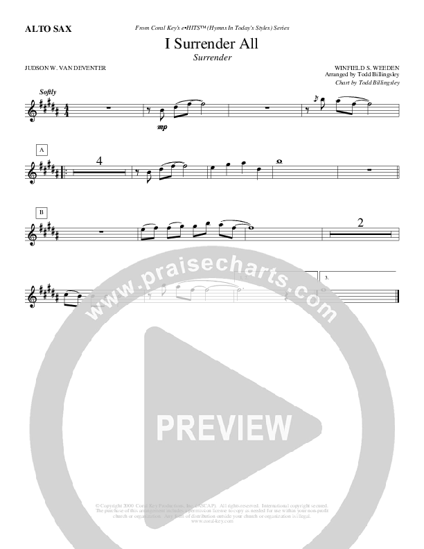I Surrender All Alto Sax (Todd Billingsley)