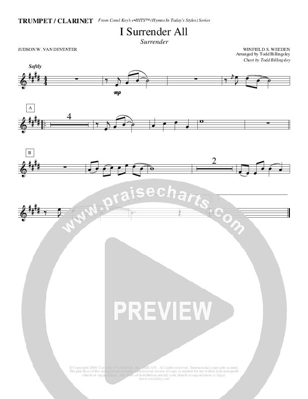 I Surrender All Clarinet (Todd Billingsley)