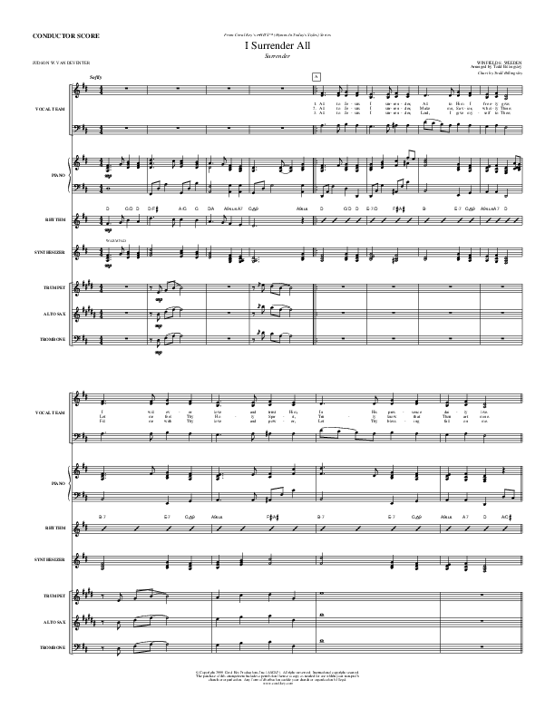 I Surrender All Conductor's Score (Todd Billingsley)