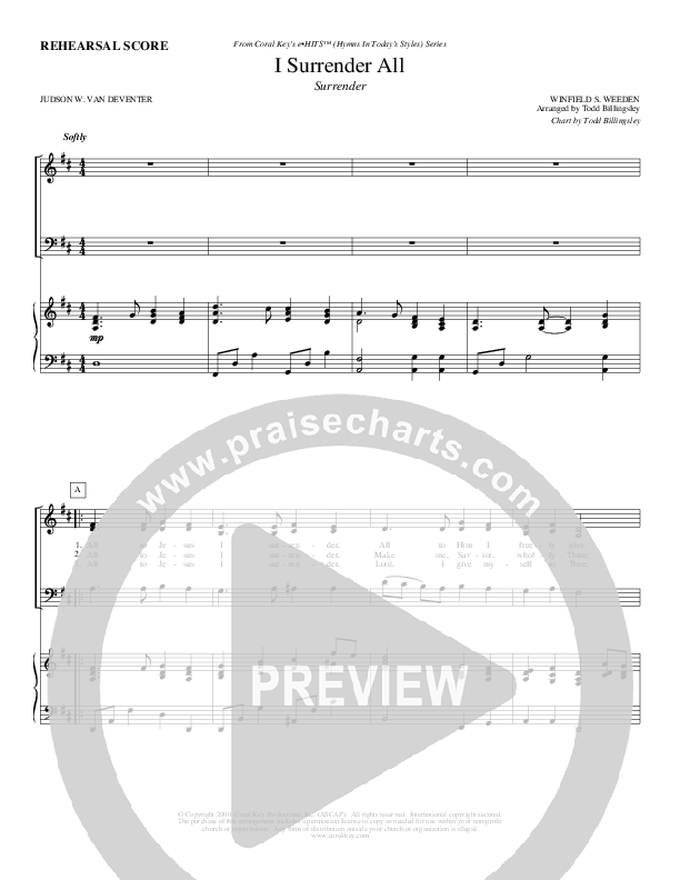 I Surrender All Conductor's Score (Todd Billingsley)