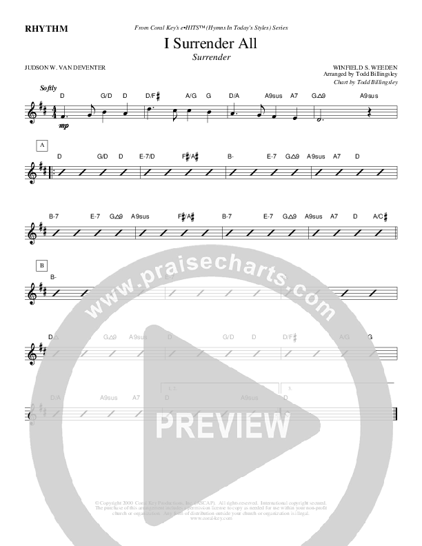 I Surrender All Rhythm Chart (Todd Billingsley)