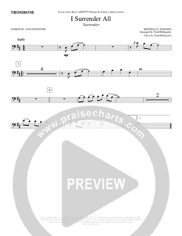 I Surrender All Trombone (Todd Billingsley)