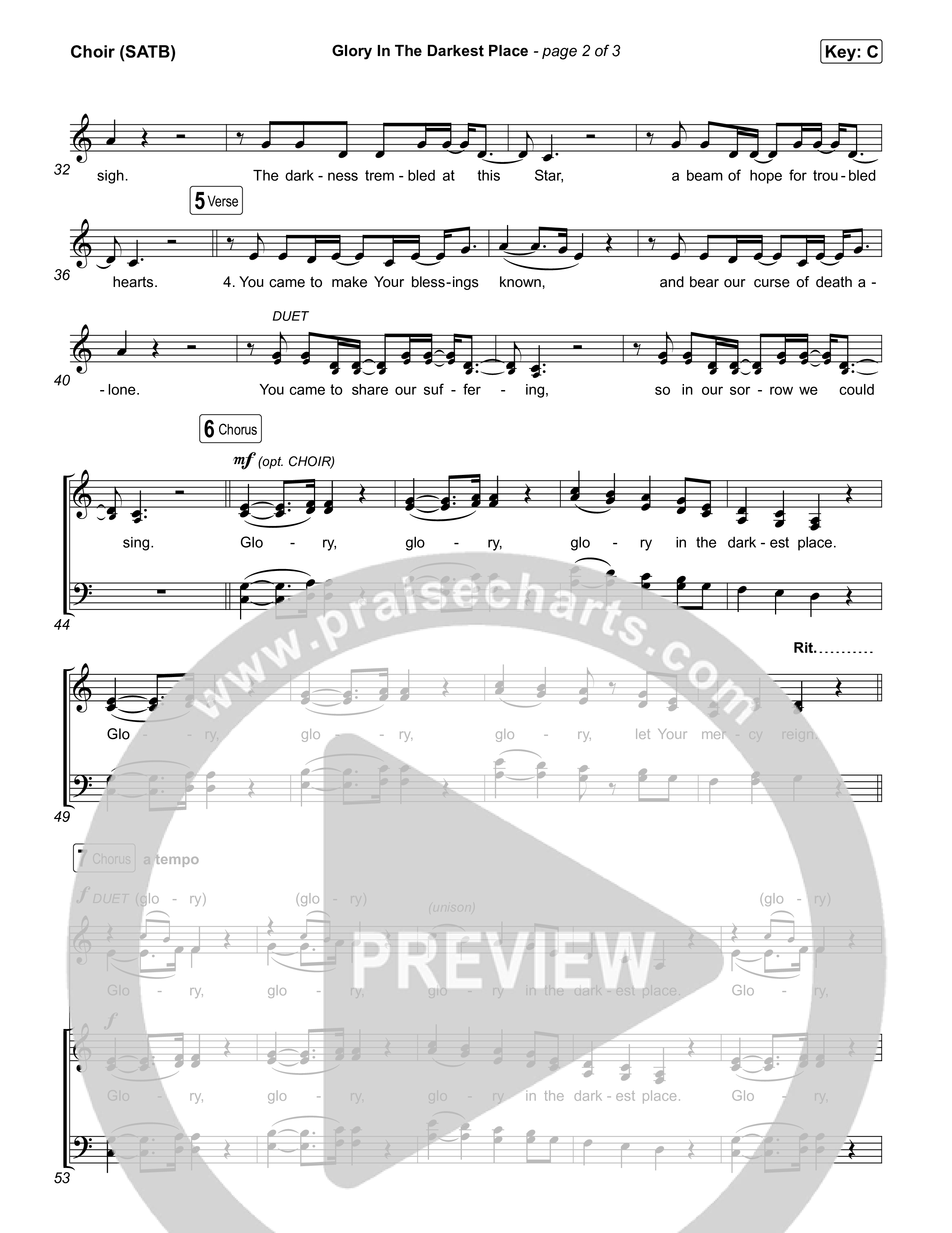 Glory In The Darkest Place Choir Sheet (SATB) (Sovereign Grace)