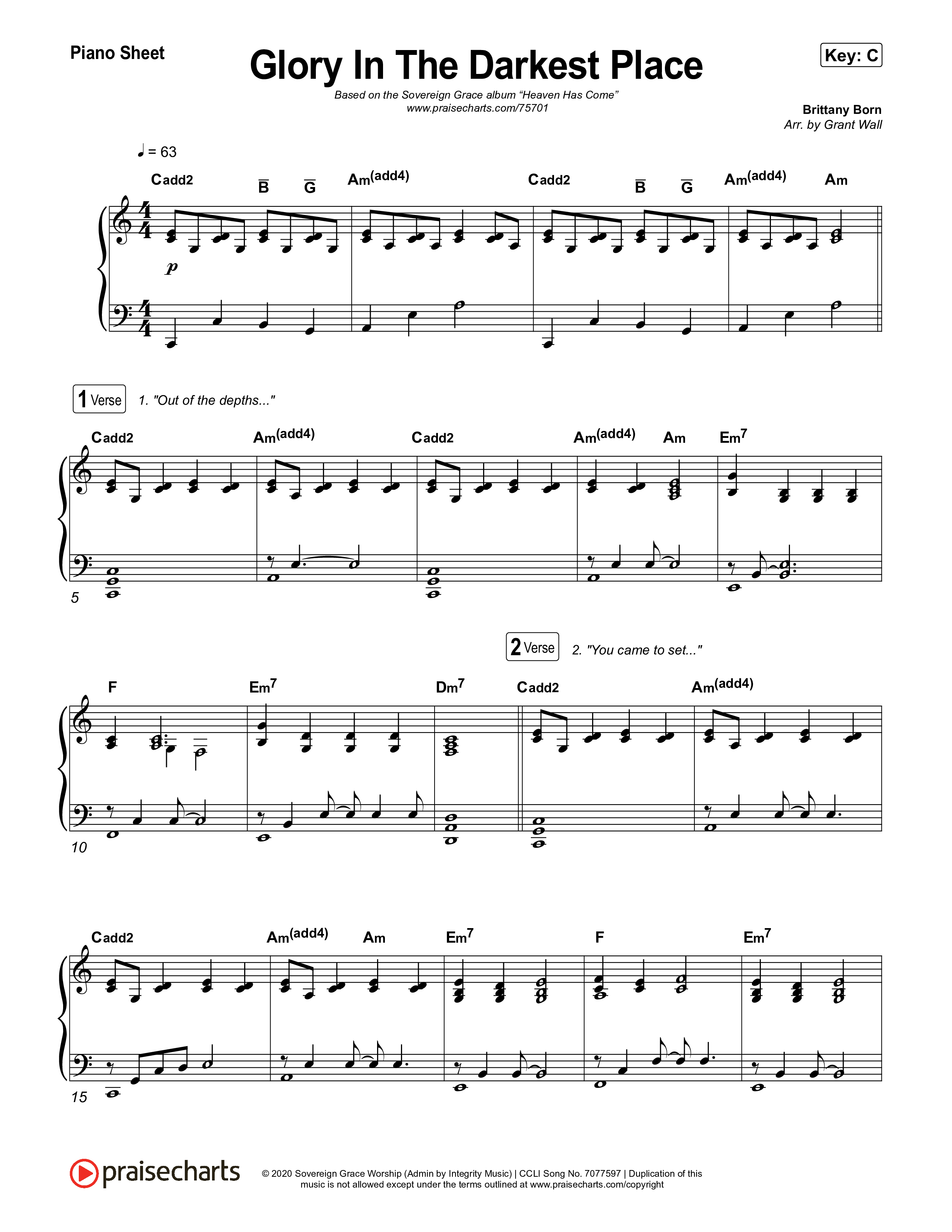 Glory In The Darkest Place Piano Sheet (Sovereign Grace)