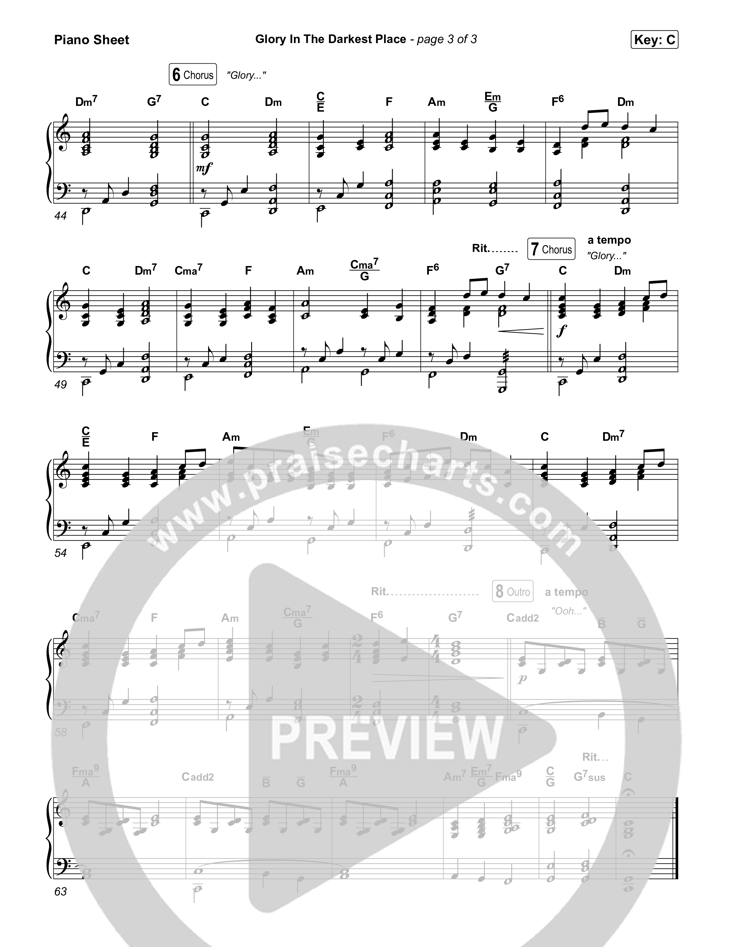 Glory In The Darkest Place Piano Sheet (Sovereign Grace)