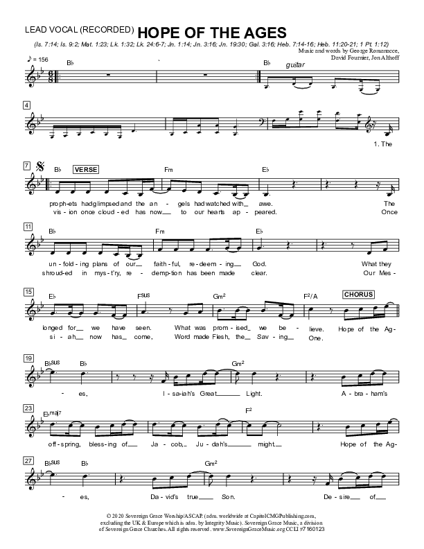 Hope Of The Ages Lead Sheet Melody (Sovereign Grace)