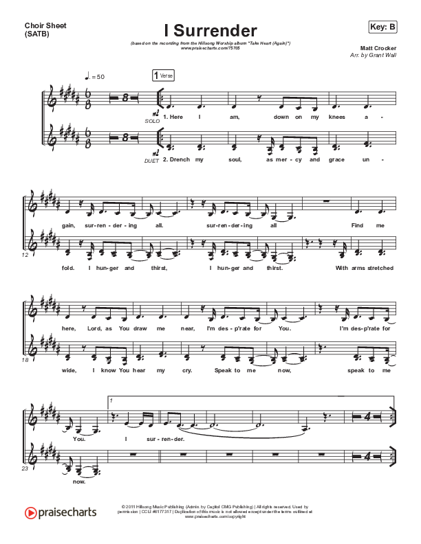 I Surrender Choir Sheet (SATB) (Hillsong Worship)