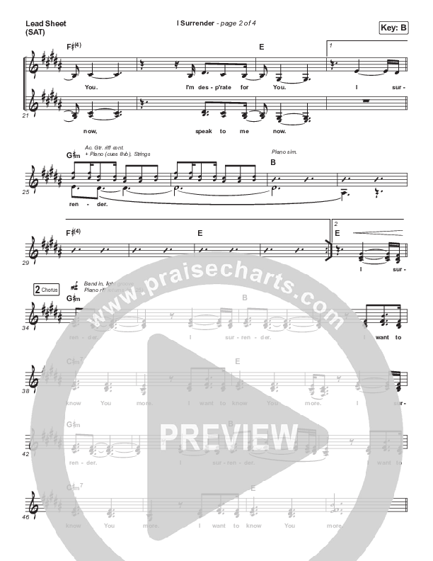 I Surrender Lead Sheet (SAT) (Hillsong Worship)