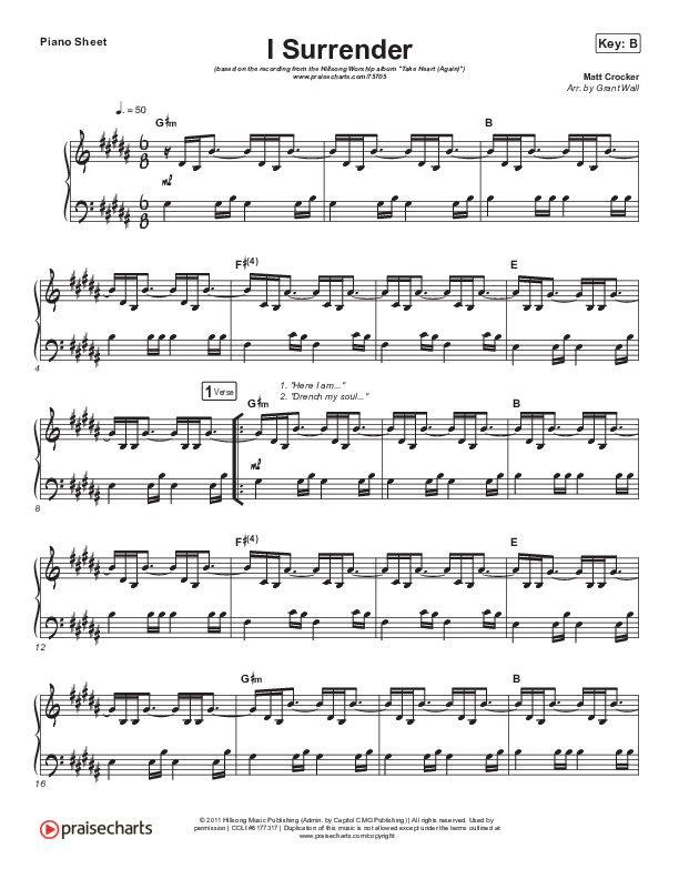 I Surrender Piano Sheet (Hillsong Worship)