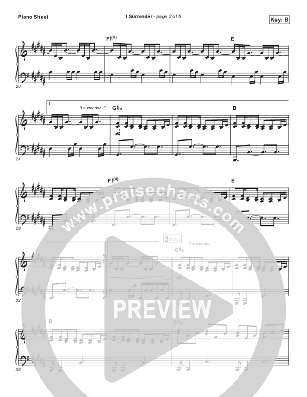 I Surrender Piano Sheet (Hillsong Worship)