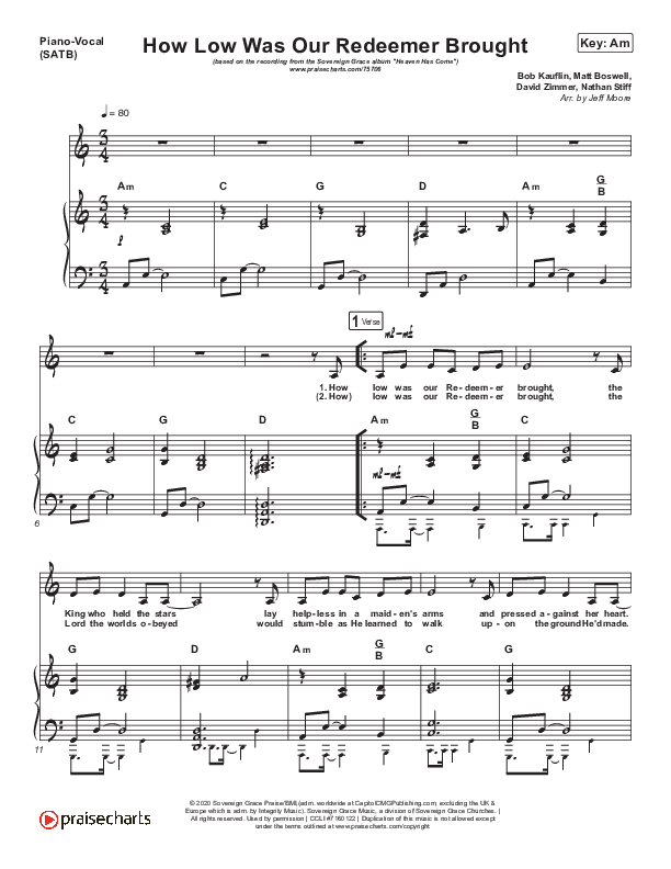 How Low Was Our Redeemer Brought Piano/Vocal (SATB) (Sovereign Grace)