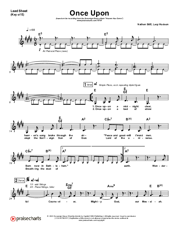 Once Upon Lead Sheet (Melody) (Sovereign Grace)