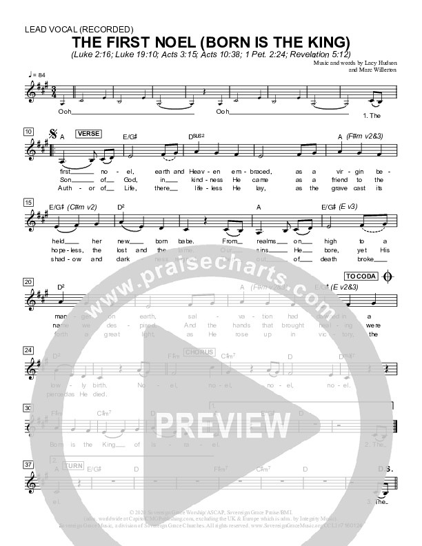 The First Noel (Born Is The King) Lead Sheet Melody (Sovereign Grace)