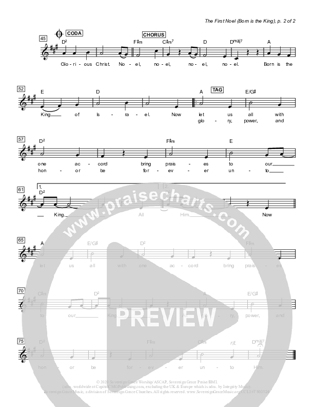 The First Noel (Born Is The King) Lead Sheet Melody (Sovereign Grace)