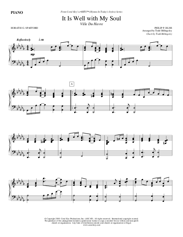 It Is Well With My Soul Piano Sheet (Todd Billingsley)