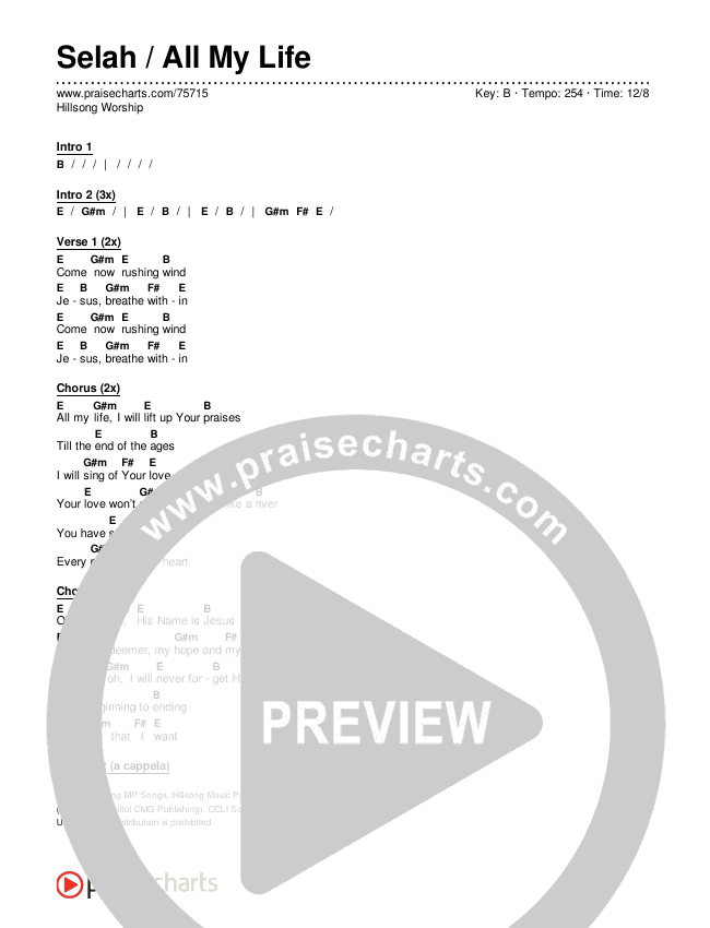 Selah / All My Life Chords & Lyrics (Hillsong Worship)