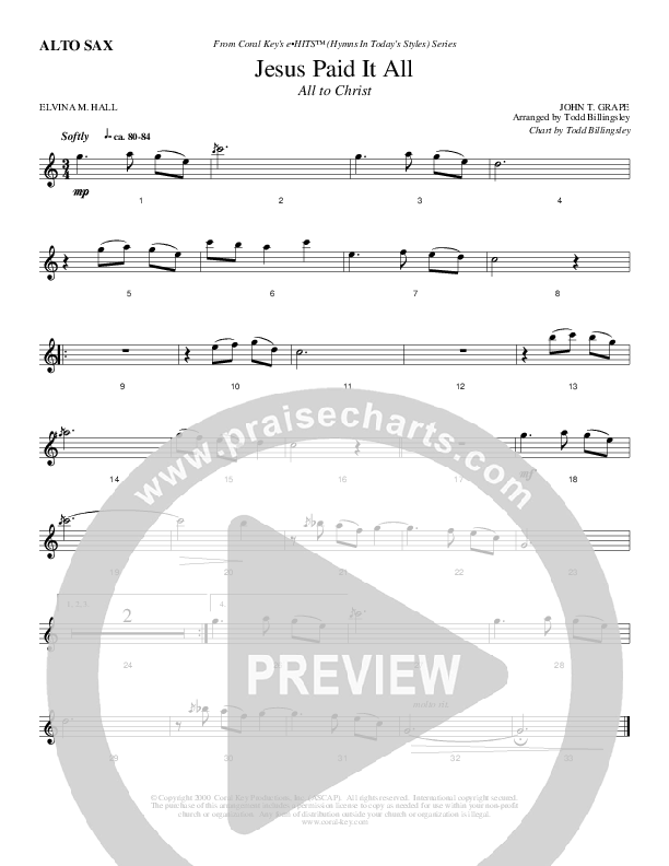 Jesus Paid It All Alto Sax (Todd Billingsley)