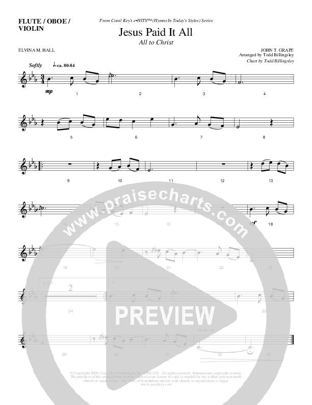 Jesus Paid It All Flute/Oboe (Todd Billingsley)