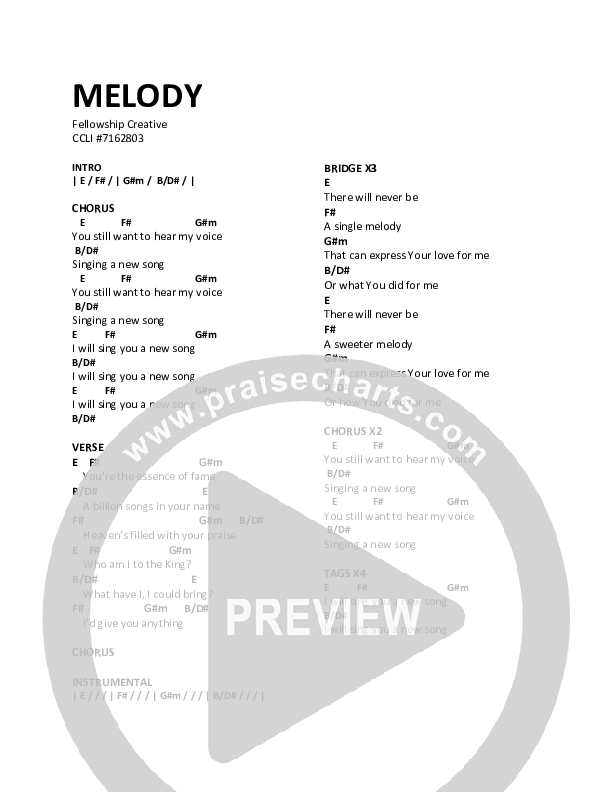 Melody Chord Chart (Fellowship Creative)