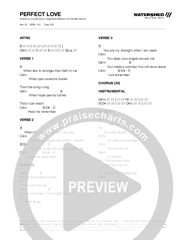 Perfect Love Chord Chart (Lisa Brunson)