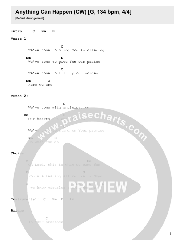 Anything Can Happen Chord Chart (Celebration Worship)