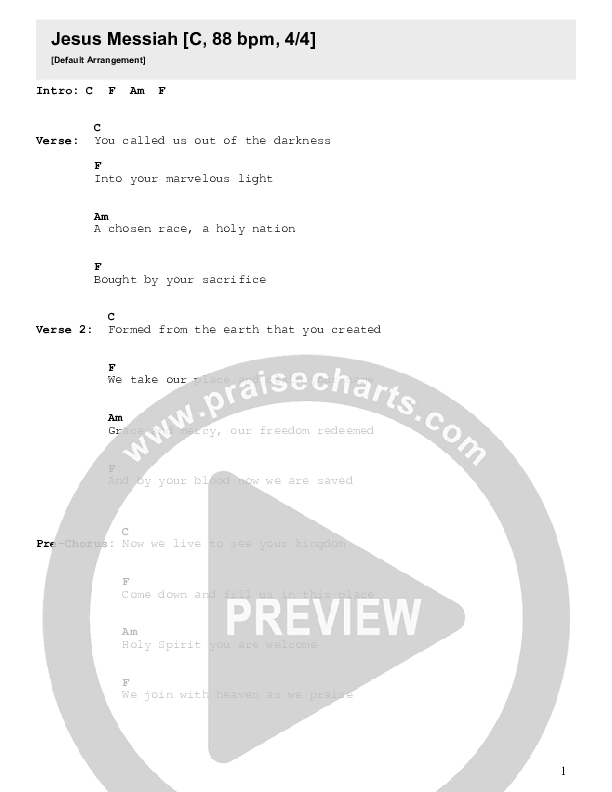 Jesus Messiah Chord Chart (Celebration Worship)