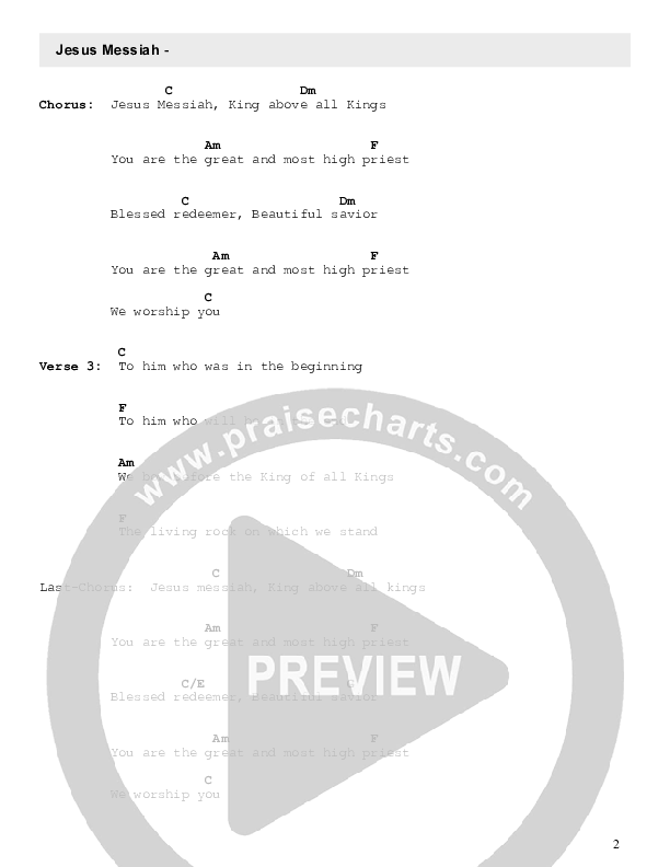 Jesus Messiah Chord Chart (Celebration Worship)