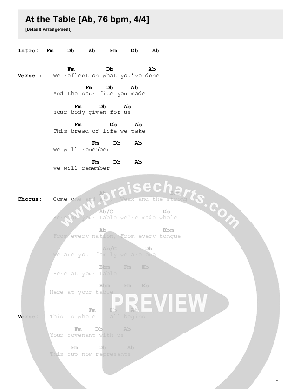 At The Table Chord Chart (Celebration Worship)