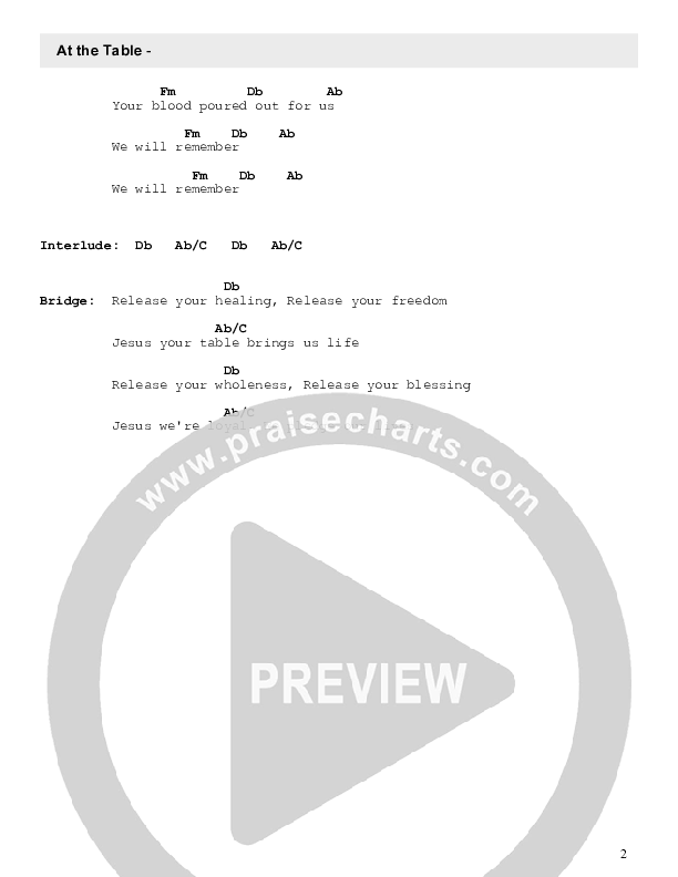 At The Table Chord Chart (Celebration Worship)
