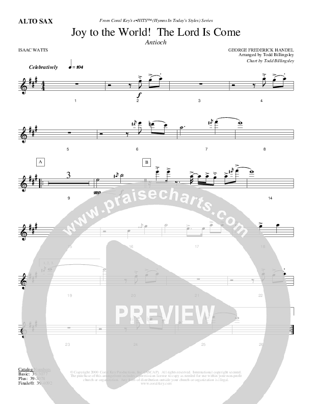 Joy To The World The Lord Is Come Alto Sax (Todd Billingsley)