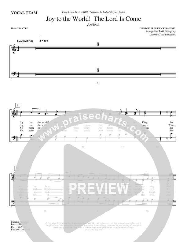 Joy To The World The Lord Is Come Choir Sheet (Todd Billingsley)