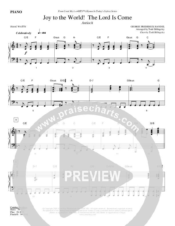 Joy To The World The Lord Is Come Piano Sheet (Todd Billingsley)