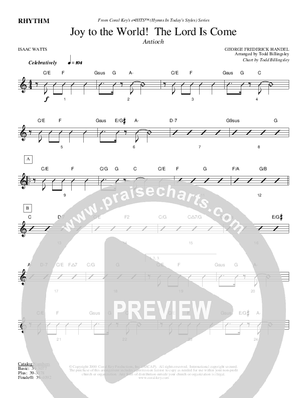 Joy To The World The Lord Is Come Rhythm Chart (Todd Billingsley)