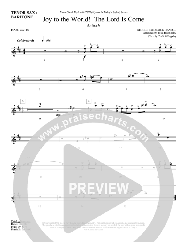 Joy To The World The Lord Is Come Tenor Sax/Baritone T.C. (Todd Billingsley)