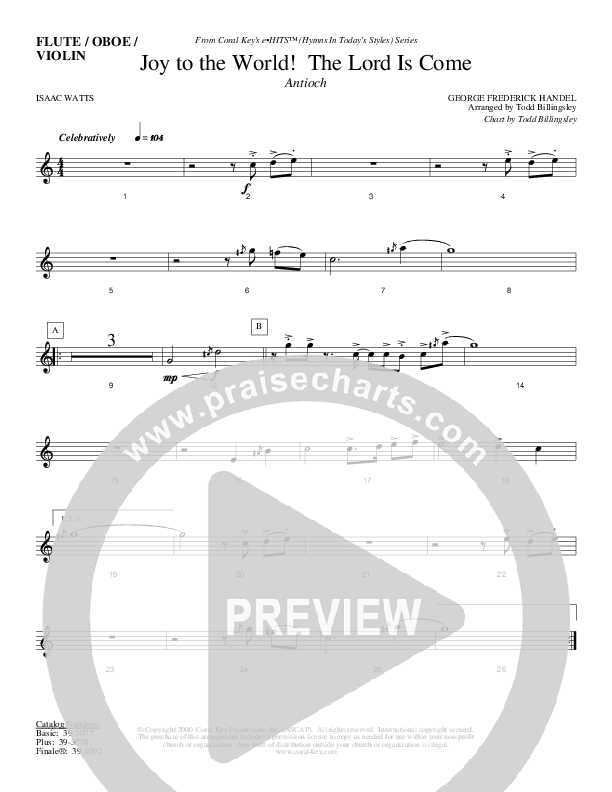 Joy To The World The Lord Is Come Violins (Todd Billingsley)