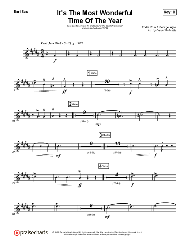 It's The Most Wonderful Time Of The Year Bari Sax (Michael W. Smith)