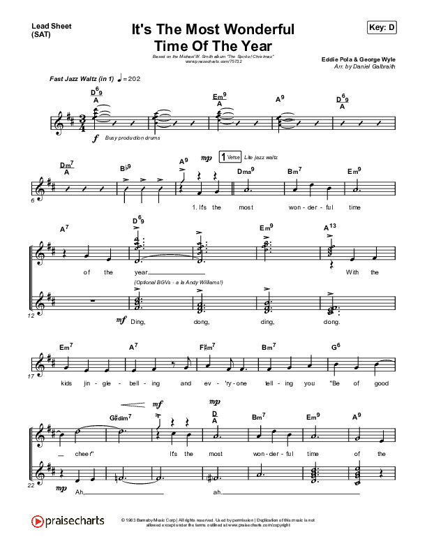 It's The Most Wonderful Time Of The Year Lead Sheet (SAT) (Michael W. Smith)