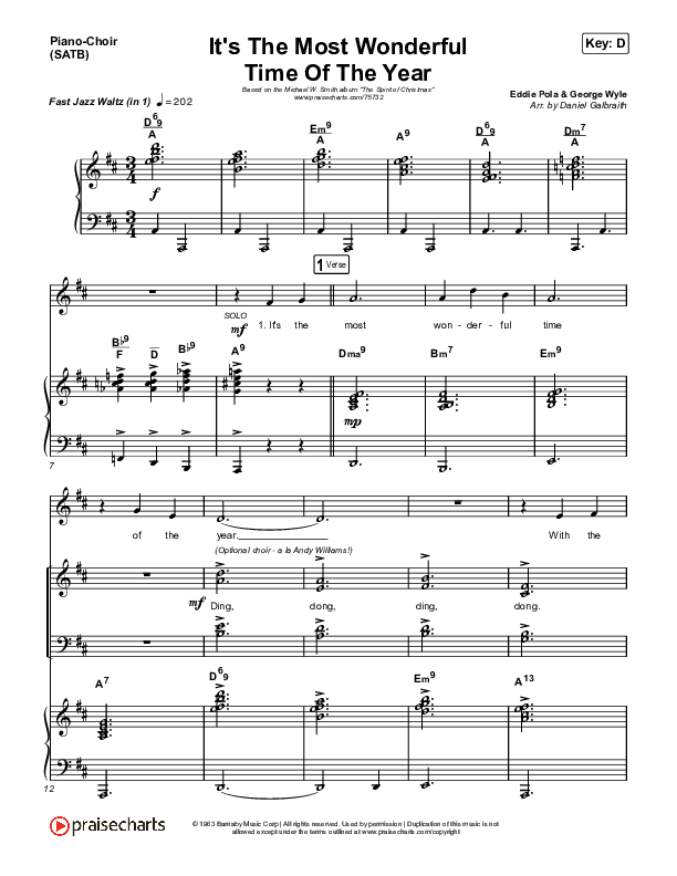 It's The Most Wonderful Time Of The Year Piano/Vocal (SATB) (Michael W. Smith)