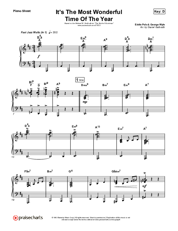 It's The Most Wonderful Time Of The Year Piano Sheet (Michael W. Smith)