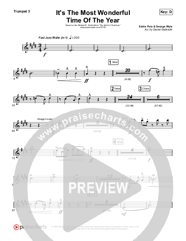 It's The Most Wonderful Time Of The Year Trumpet 3 (Michael W. Smith)