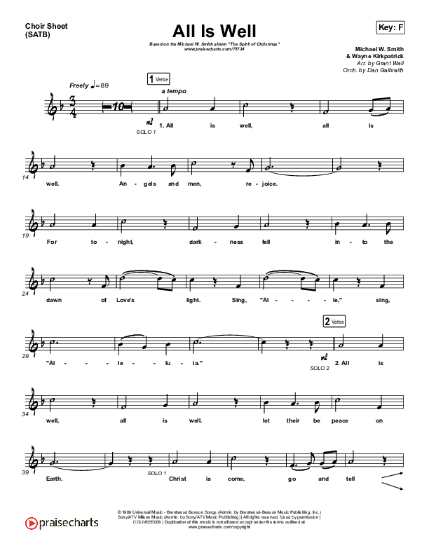 All Is Well Choir Vocals (SATB) (Michael W. Smith / Carrie Underwood)