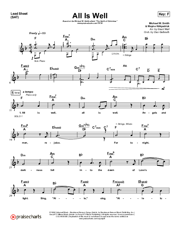 All Is Well Lead Sheet (SAT) (Michael W. Smith / Carrie Underwood)