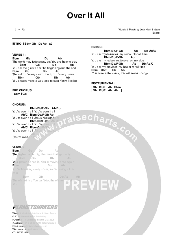 Over It All Chord Chart (Planetshakers)