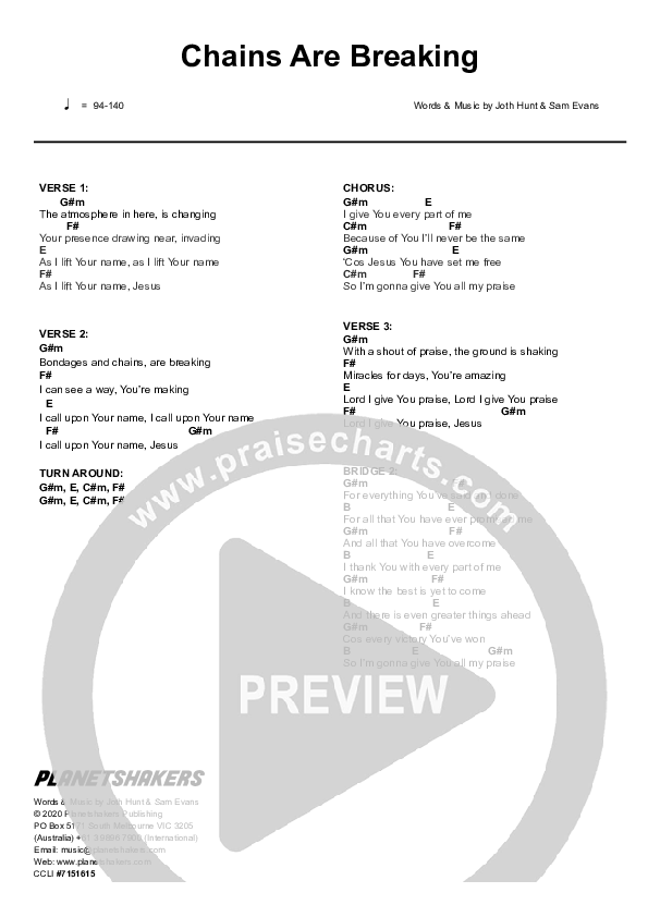 Chains Are Breaking Chords PDF PraiseCharts
