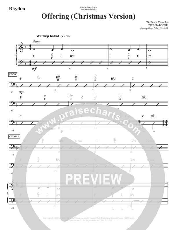 Offering (Christmas) Rhythm Chart (WorshipTeam.tv)