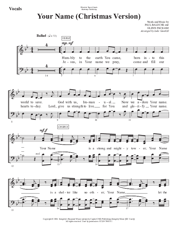 Your Name (Christmas Version) Choir Sheet (SATB) (WorshipTeam.tv)