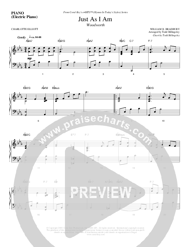 Just As I Am Piano Sheet (Todd Billingsley)