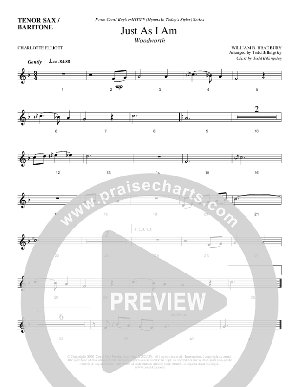 Just As I Am Tenor Sax/Baritone T.C. (Todd Billingsley)