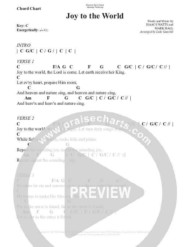 Joy To The World Chord Chart (WorshipTeam.tv)